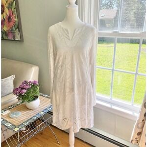 Coolibar Crochet Tunic Dress UPF 50+‎ White Cover Up Size Small Beach Outdoors